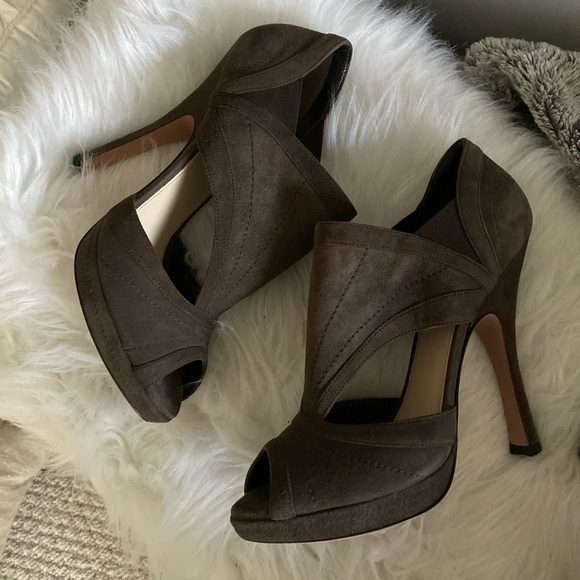 PRADA dark ash suede peep toe cut out booties - Picture 2 of 8